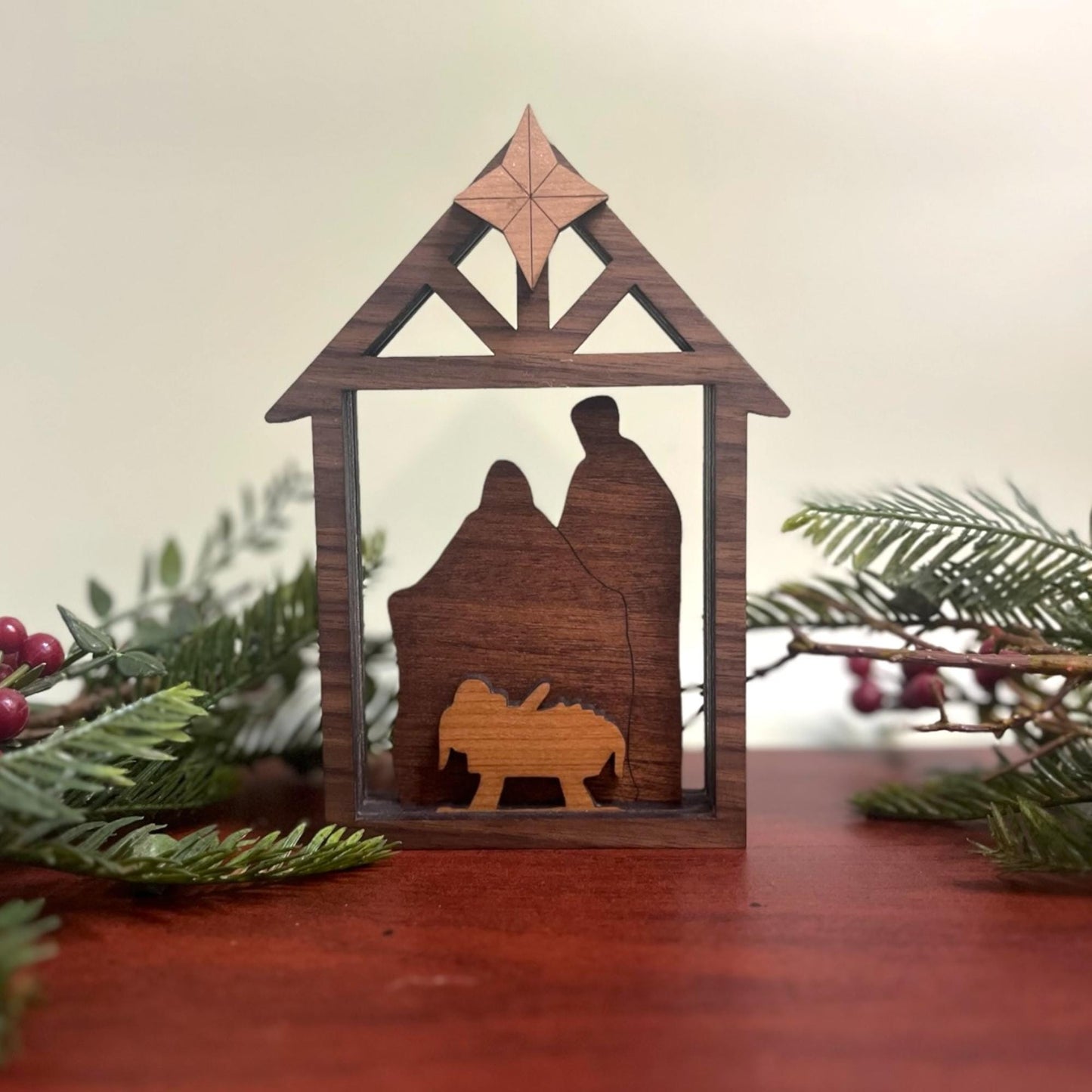 Minimalist Wood Nativity Scene | Rustic Christmas Shelf Decor