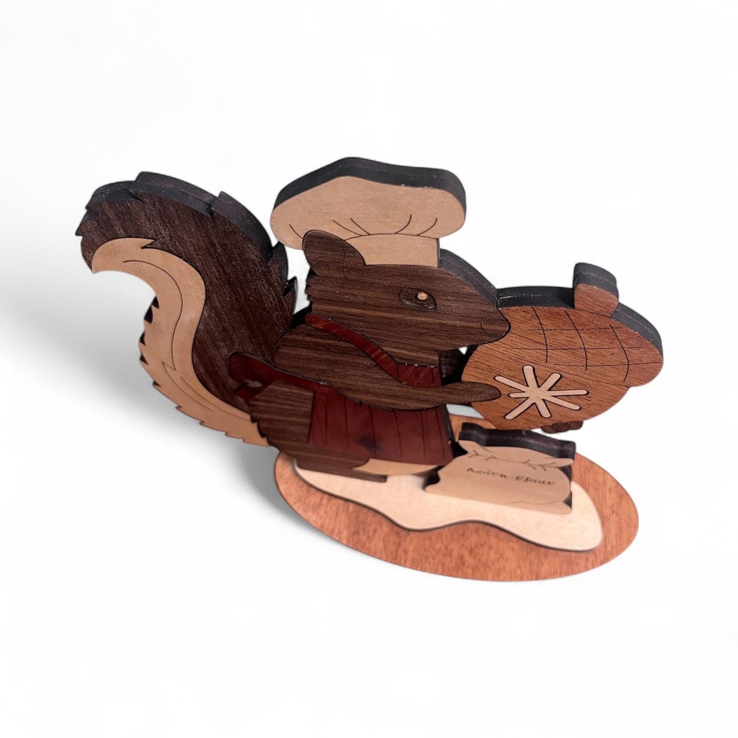 Baker Squirrel Christmas Decoration • Layered Wood Holiday Shelf Sitter