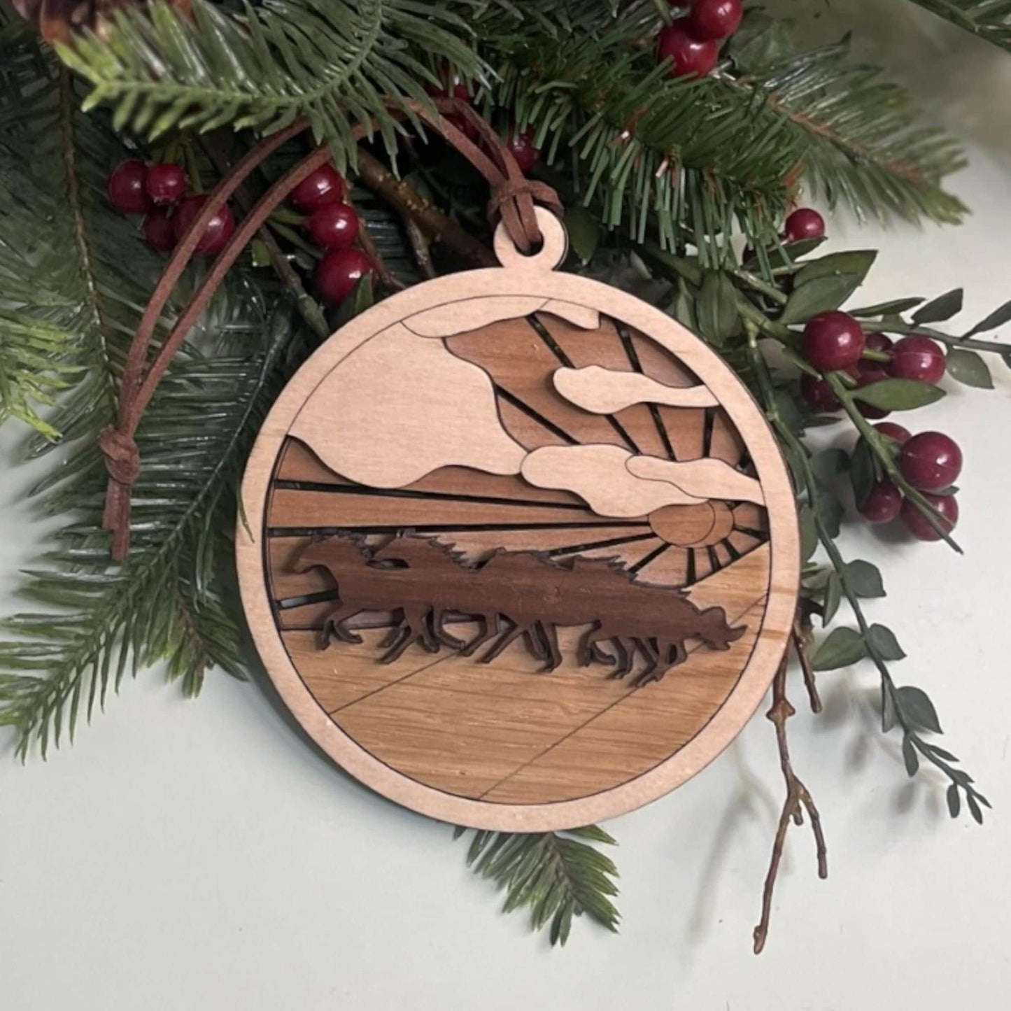 Wild Horses Wooden Ornament – Rustic Western Holiday Decor