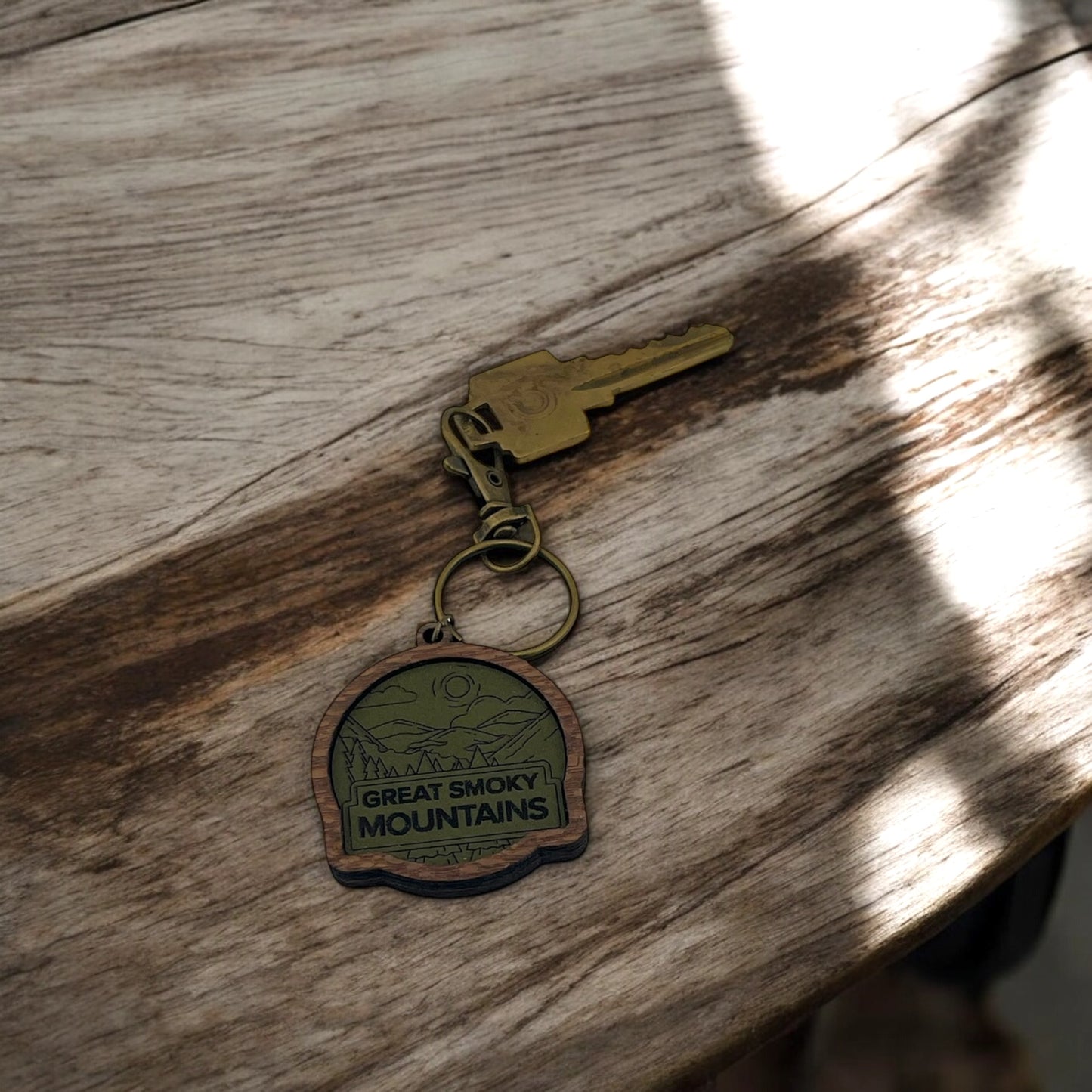 National Parks Keychain- green with Leopardwood