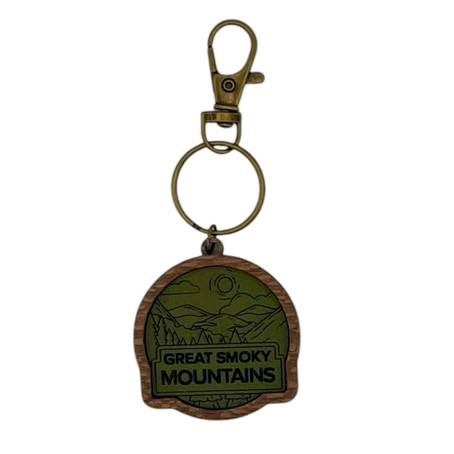 National Parks Keychain- green with Leopardwood