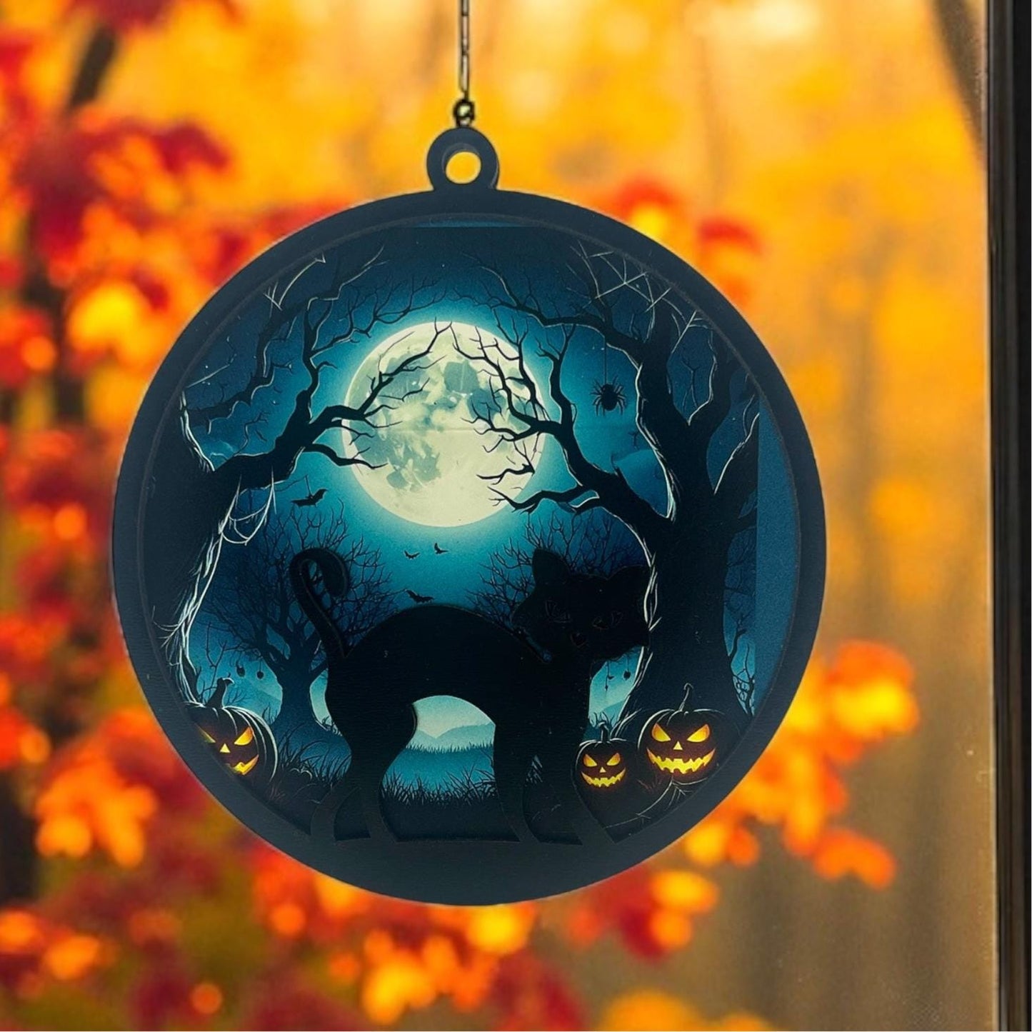 Black Cat Halloween Sun Catcher | Spooky Cat Decor