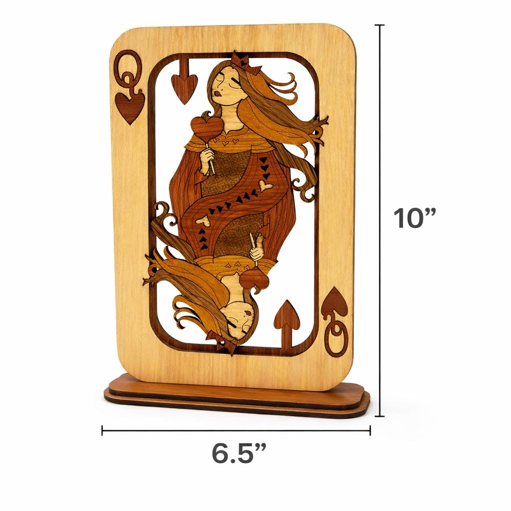 Queen of Hearts Wood Art | Laser Cut Playing Card Decor