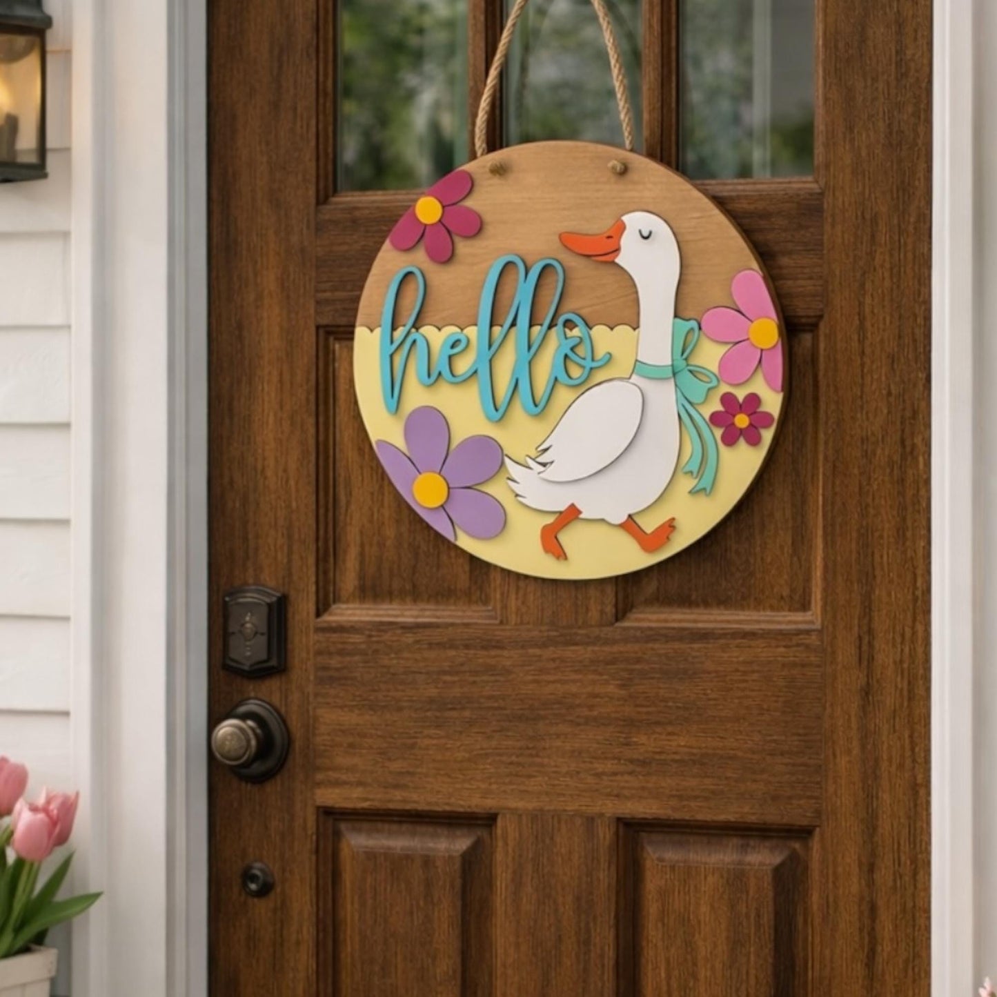 Hello Goose Spring Door Hanger | Farmhouse Welcome Sign