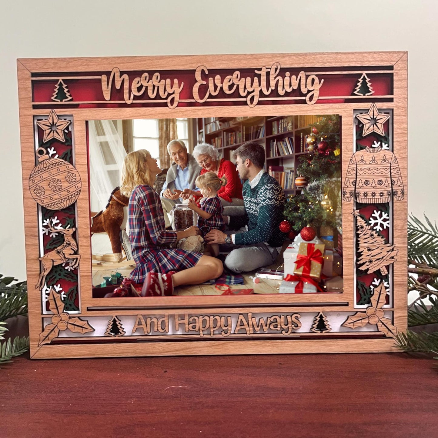 Merry Everything Christmas Picture Frame | Wooden Holiday Photo Frame | Layered Wood Christmas Decor | Family Christmas Gift