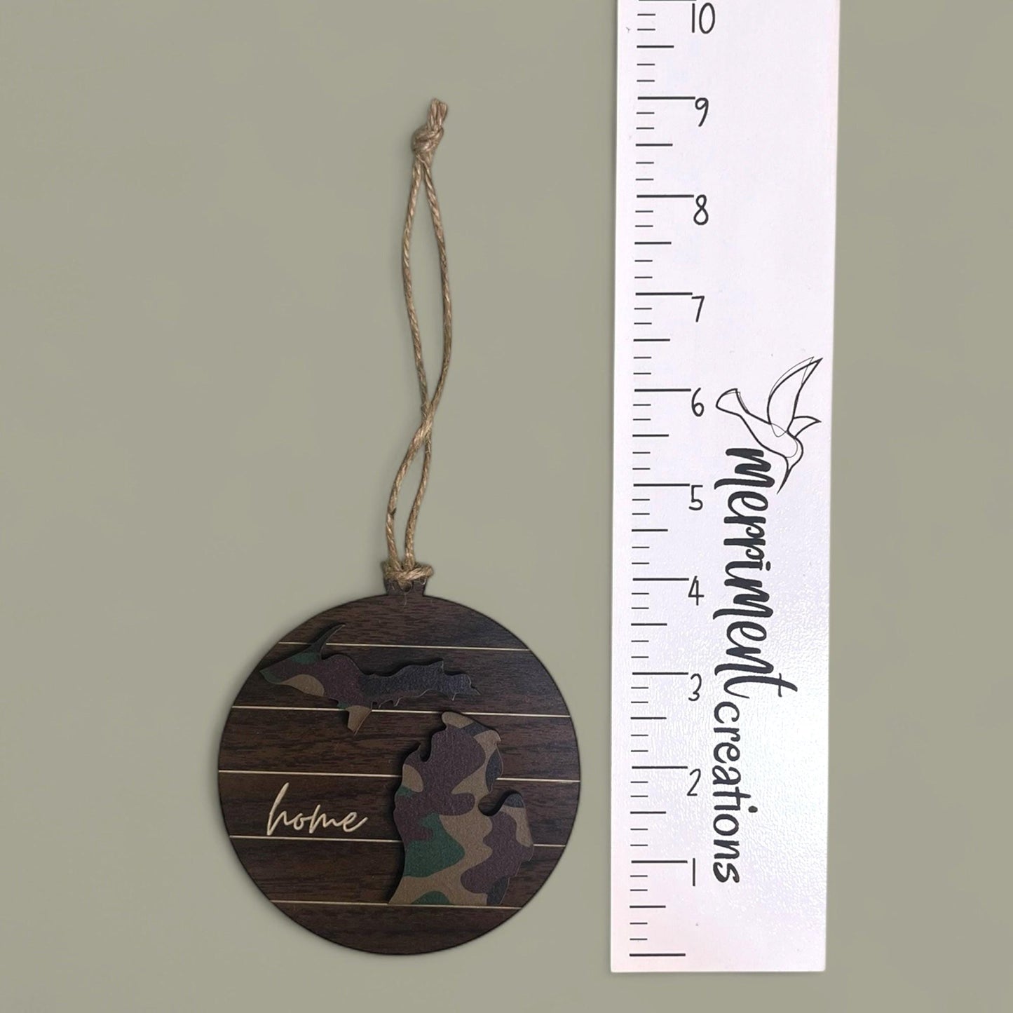Camo Michigan Ornament – Rustic Hunter Gift, “Home” State Pride