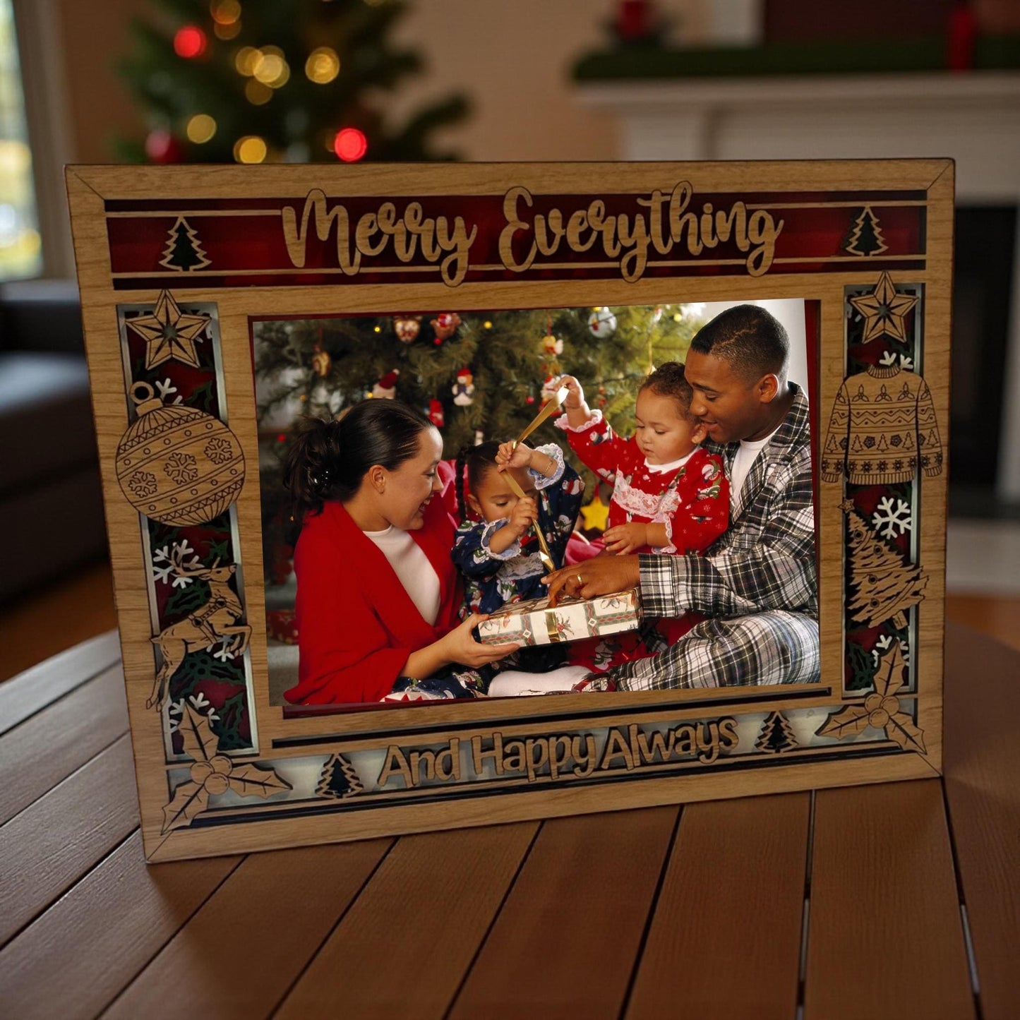 Merry Everything Christmas Picture Frame | Wooden Holiday Photo Frame | Layered Wood Christmas Decor | Family Christmas Gift
