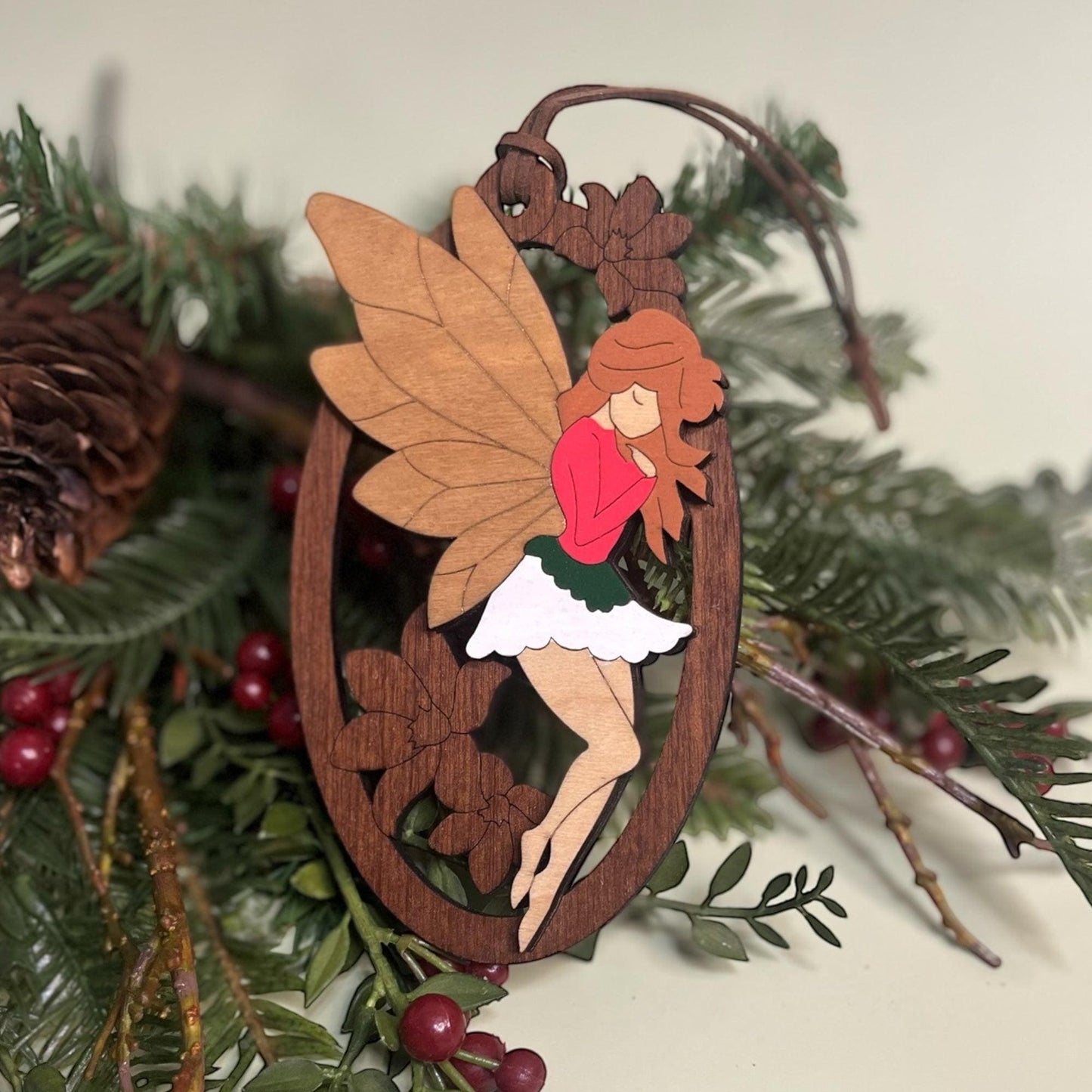 Woodland Fairy Christmas Ornament – Handcrafted Plywood Layered Decor
