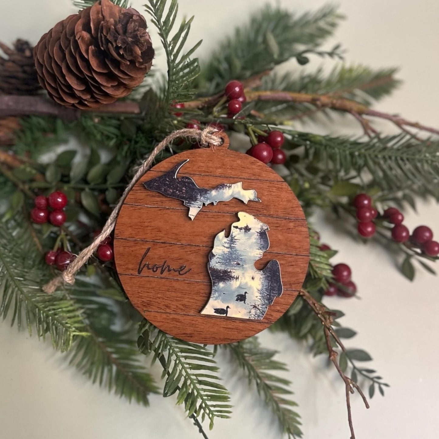 Michigan Lake Reflection Ornament – State Wood Keepsake