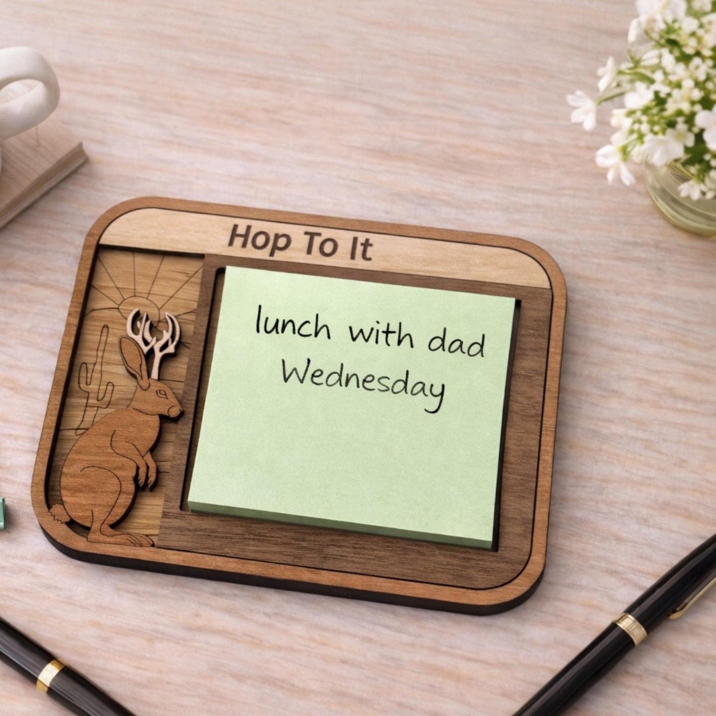 Jackalope Sticky Note Holder | Southwestern Wood Desk Decor