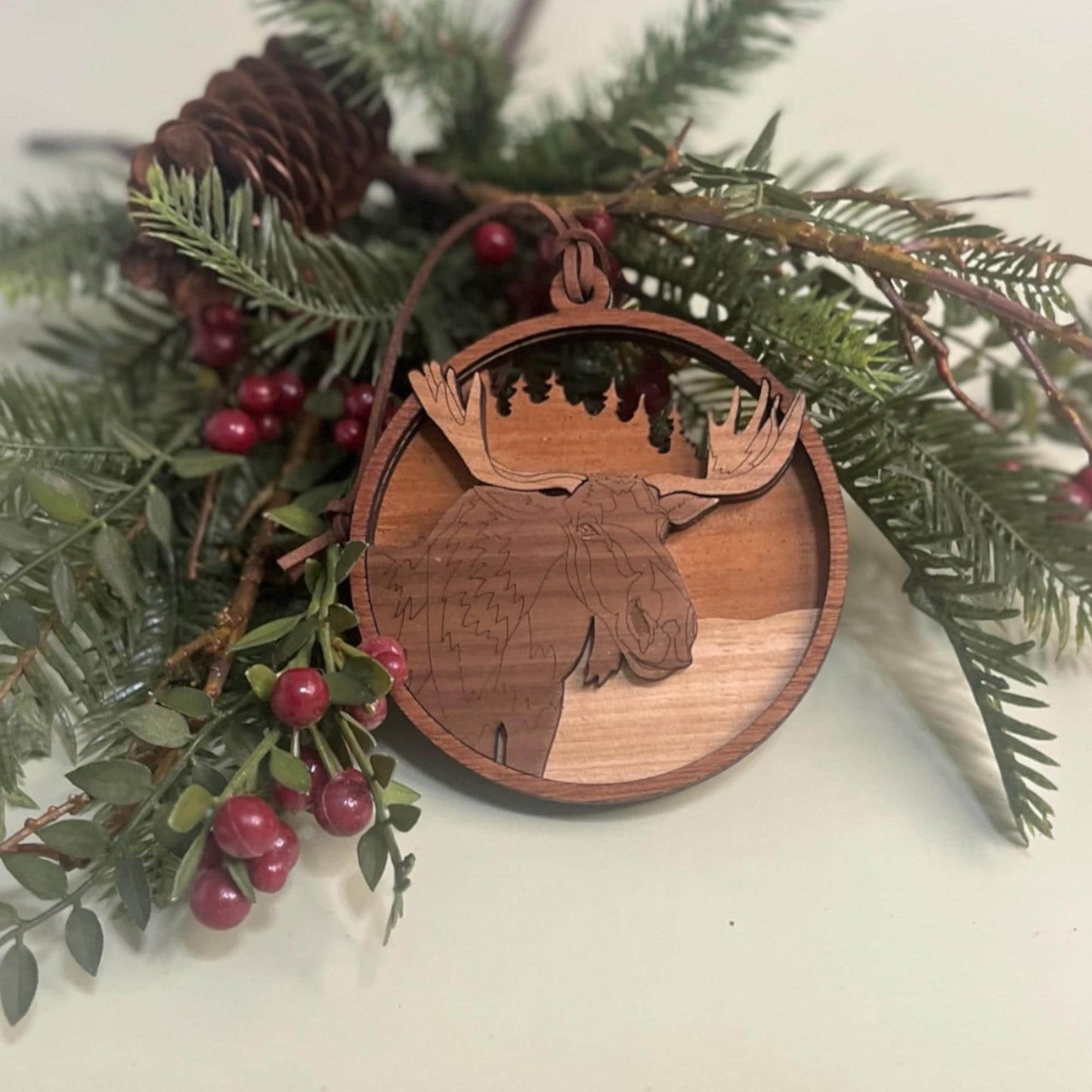 Wooden Moose Ornament – Rustic Woodland Christmas Decor | Cabin Holiday Ornament | Handcrafted Nature Lover Gift