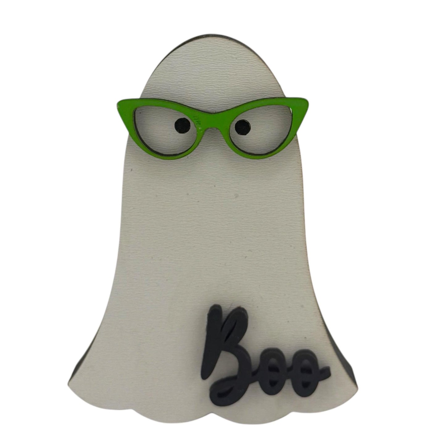 Halloween Ghost Shelf Sitter with Cat-Eye Glasses, Bat, Boo Decorations