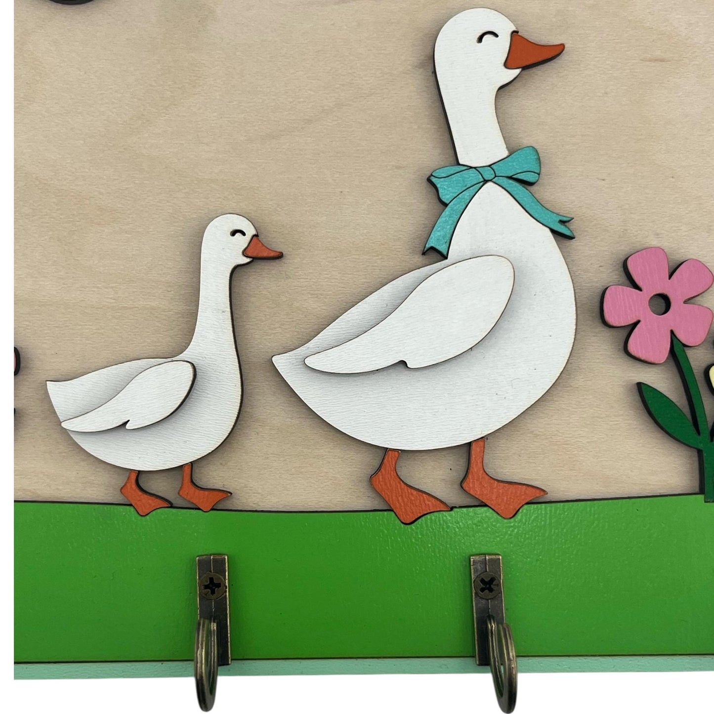 Goose Family Key Holder | Maple Wood Farmhouse Wall Decor