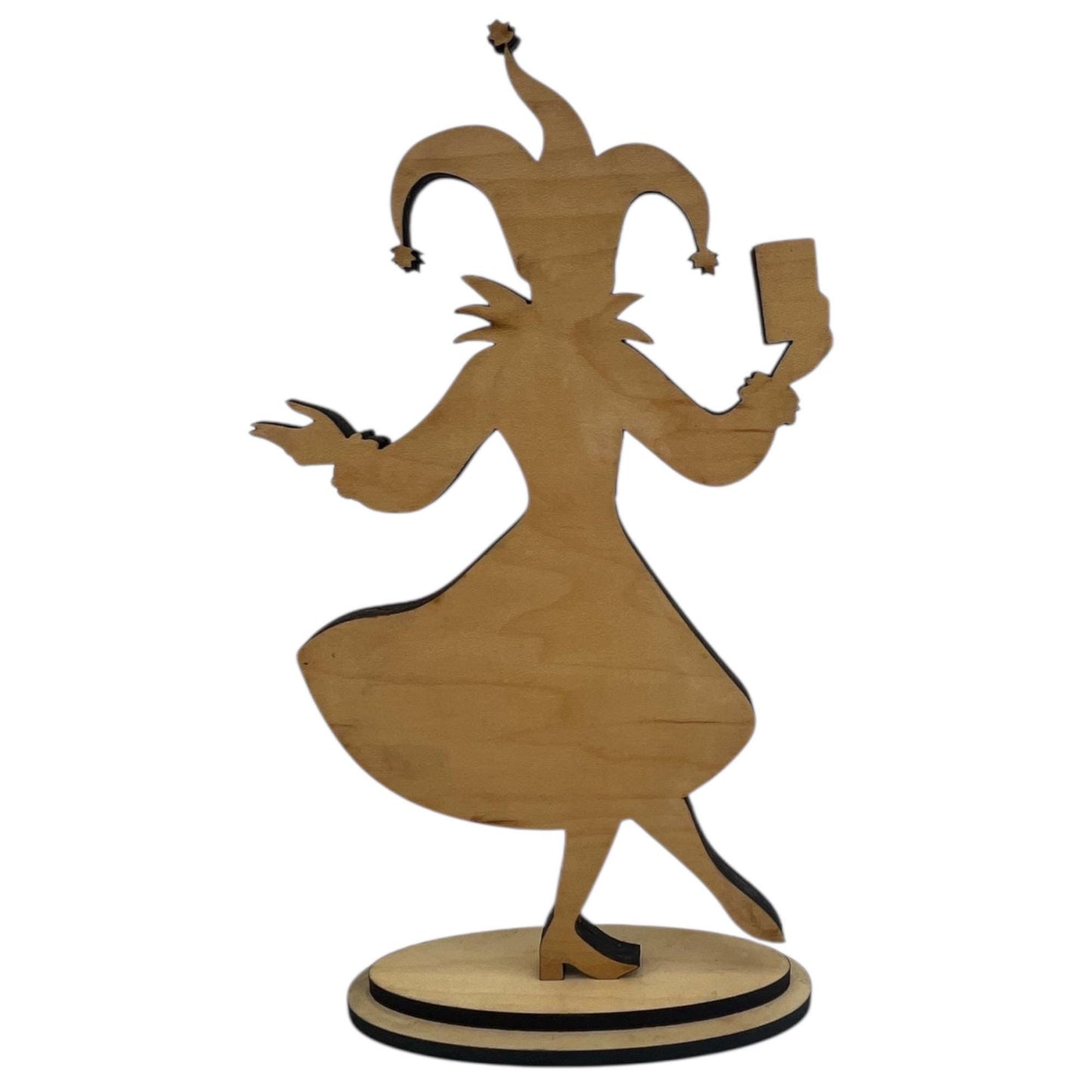 Laser Cut Jester Wood Sculpture | Whimsical Playing Card Decor
