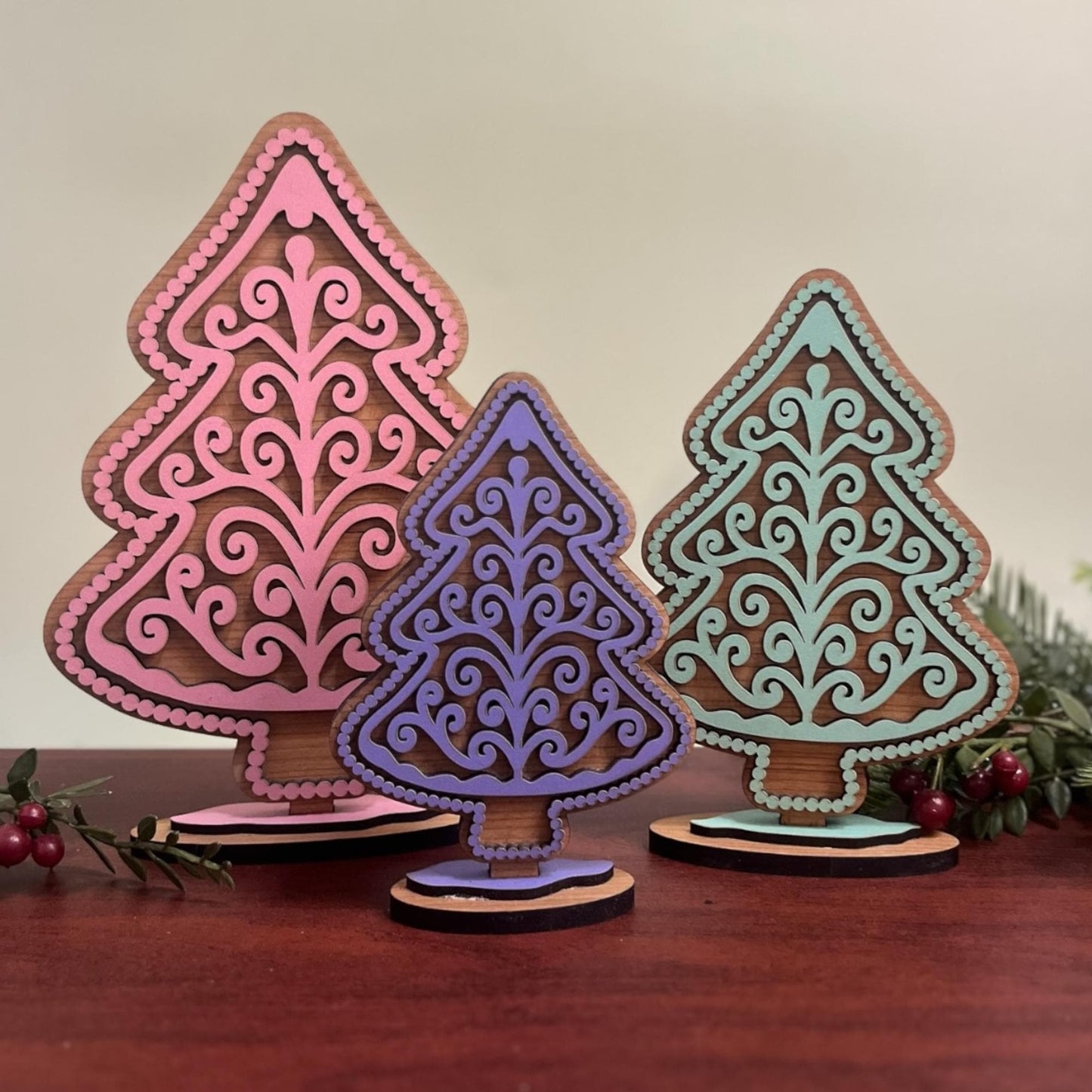 Pastel Gingerbread Christmas Tree Decor • Candy Color Wood Set