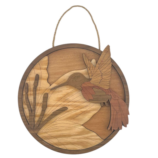 Layered Wood Hummingbird Wall Art | Round Nature Decor