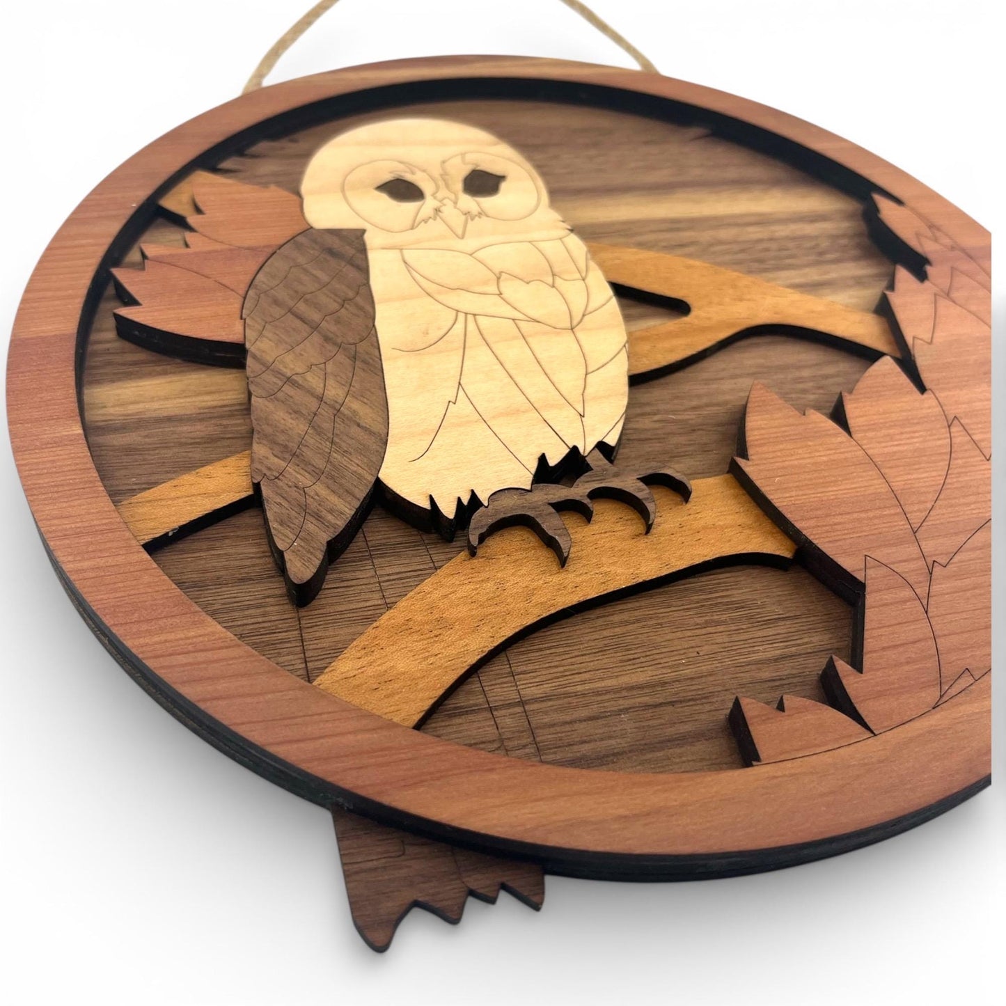 Woodland Owl Wall Art | Layered Wood Round Sign (9"x9")