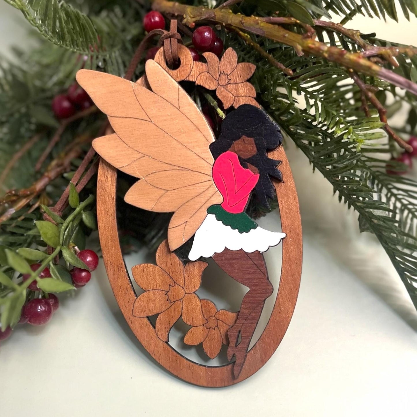 Woodland Fairy Christmas Ornament – Handcrafted Plywood Layered Decor