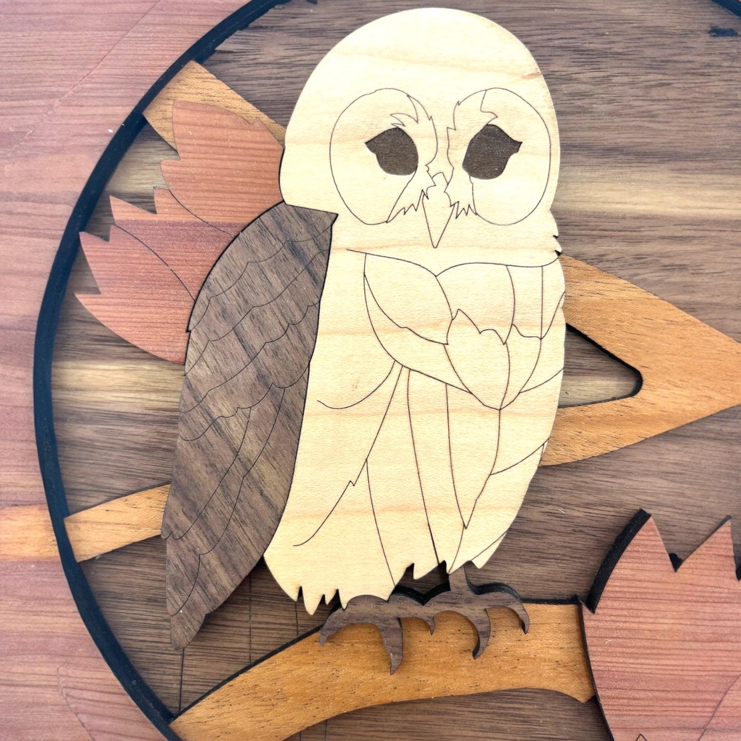 Woodland Owl Wall Art | Layered Wood Round Sign (9"x9")