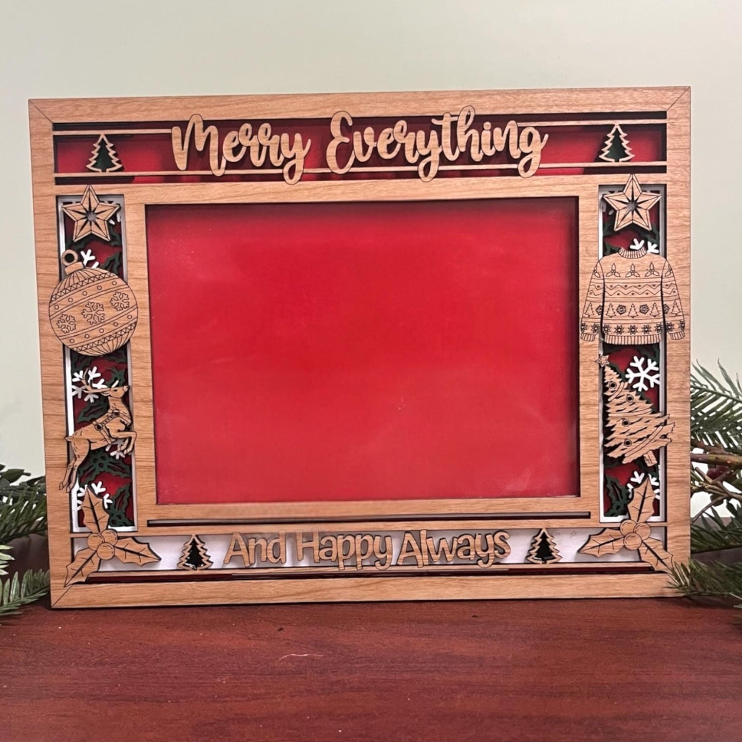 Merry Everything Christmas Picture Frame | Wooden Holiday Photo Frame | Layered Wood Christmas Decor | Family Christmas Gift