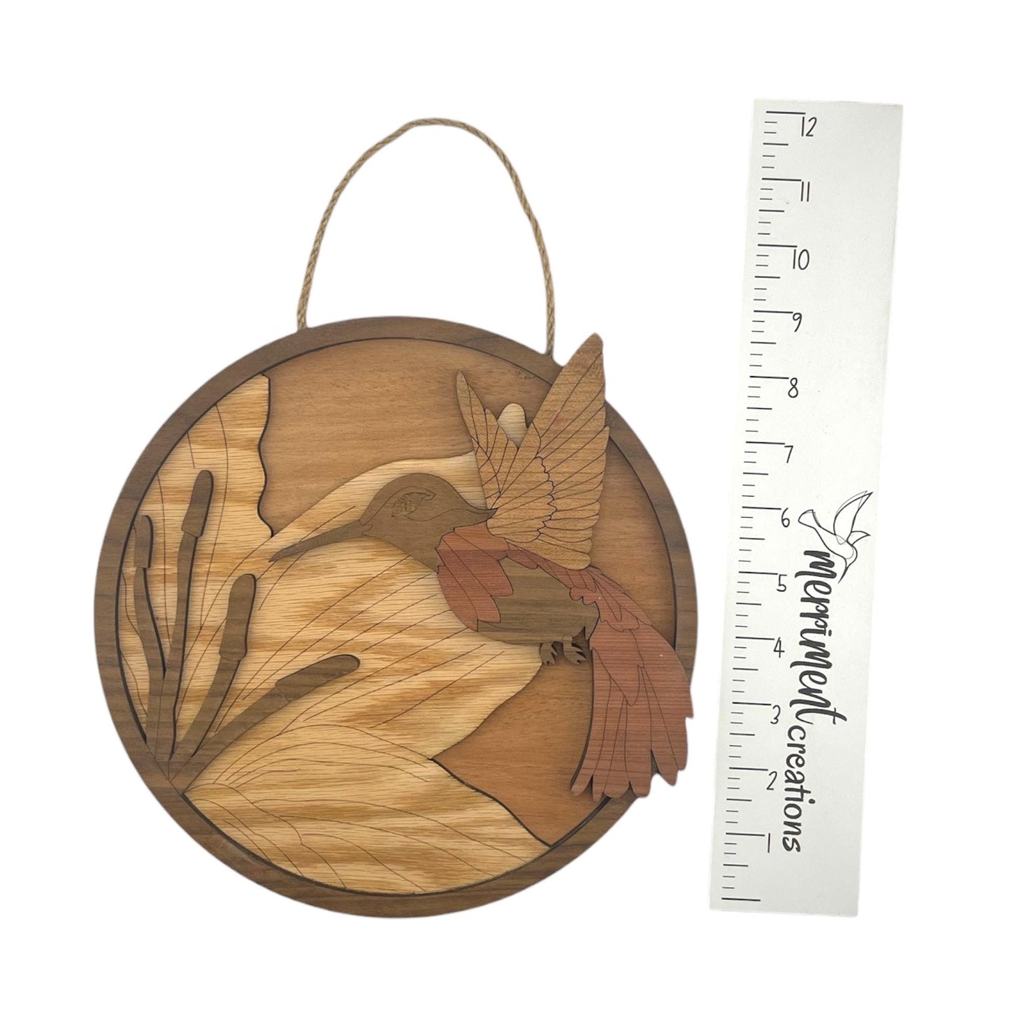 Layered Wood Hummingbird Wall Art | Round Nature Decor
