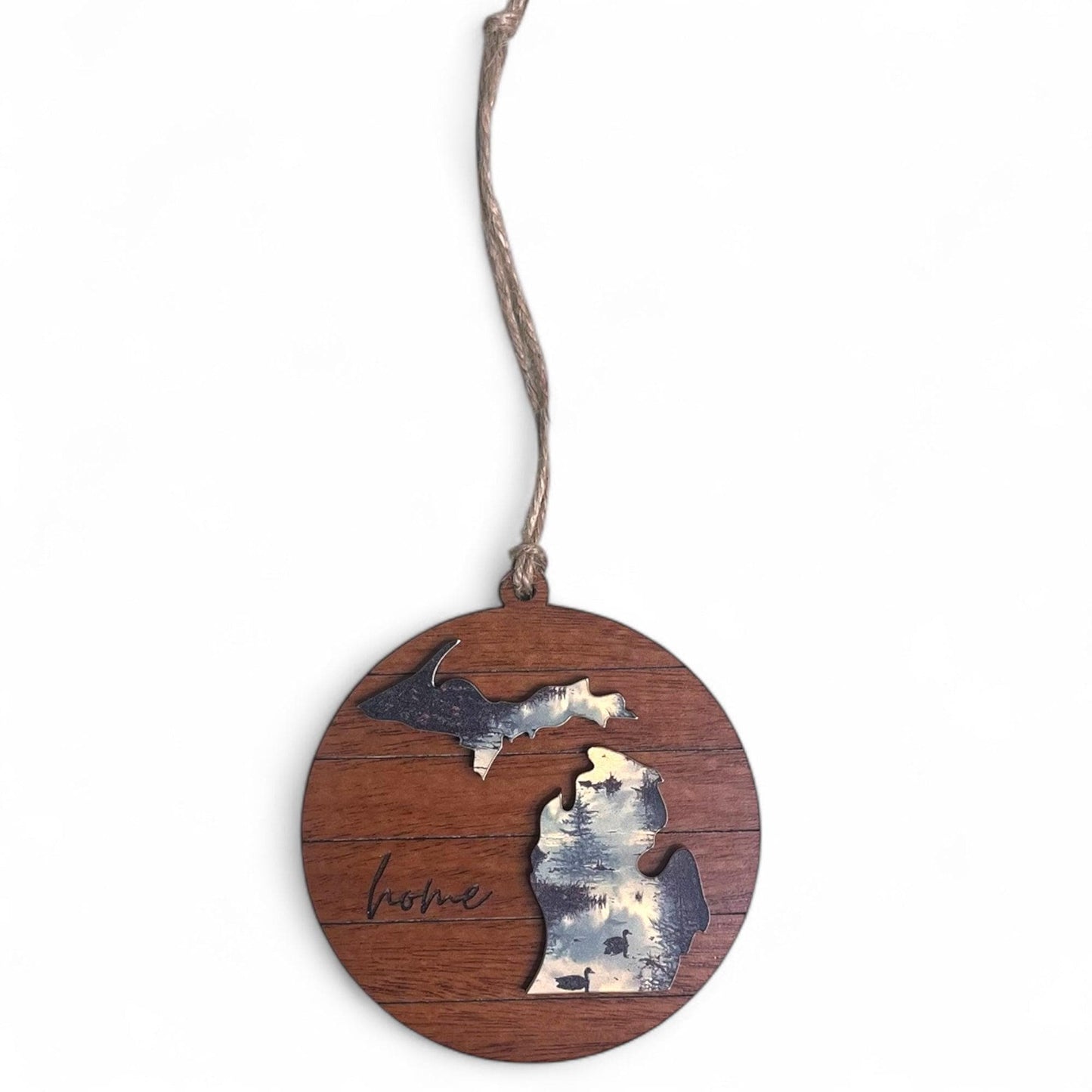 Michigan Lake Reflection Ornament – State Wood Keepsake