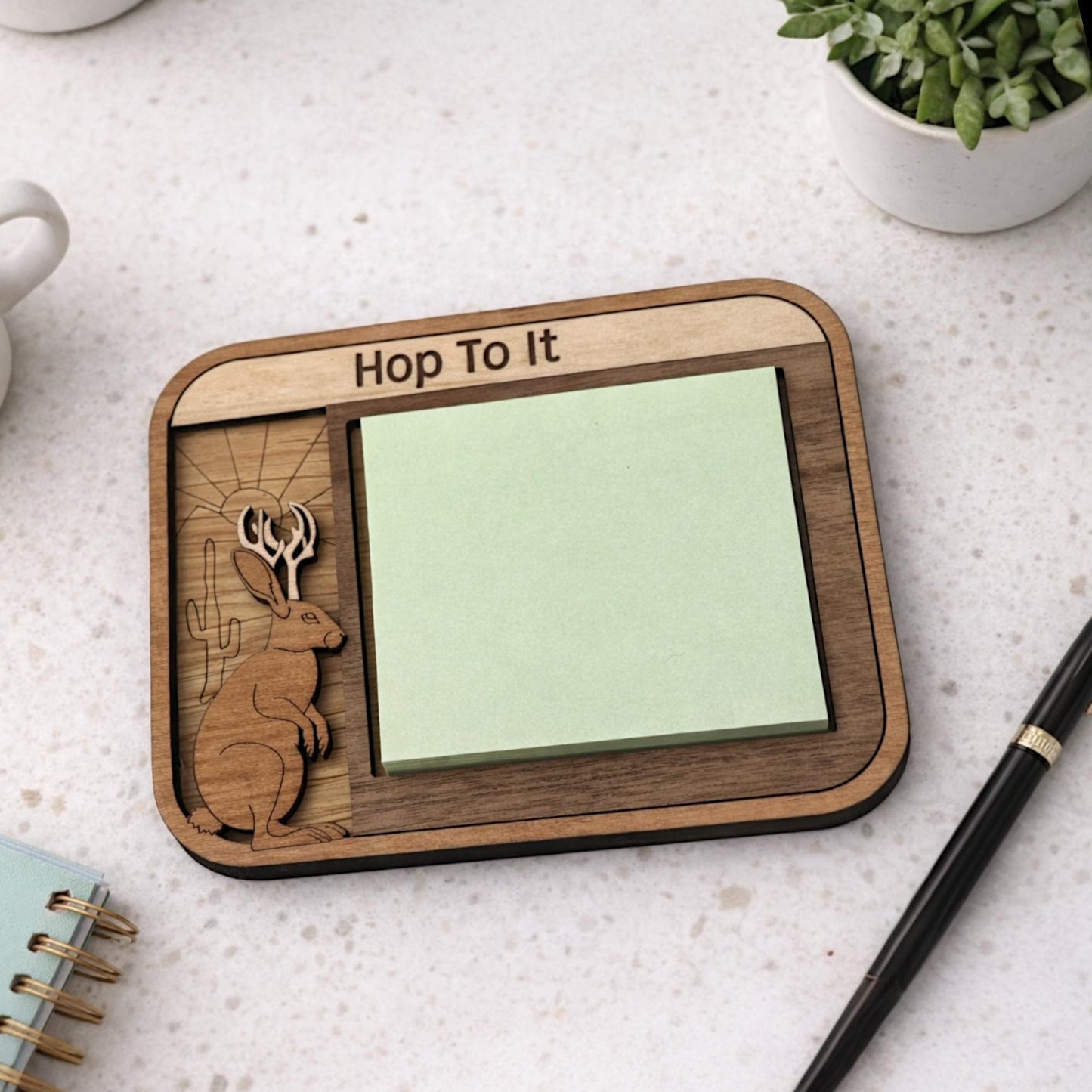 Jackalope Sticky Note Holder | Southwestern Wood Desk Decor