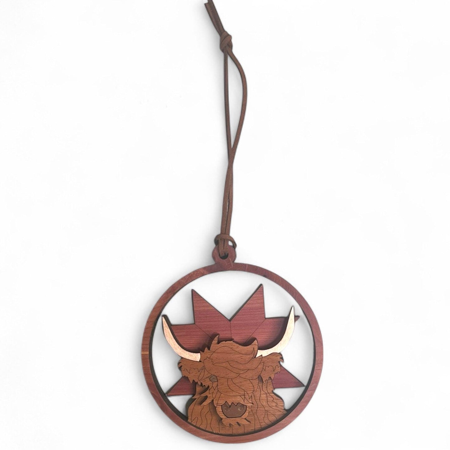 Highland Cow Wooden Christmas Ornament – Rustic Farmhouse Decor