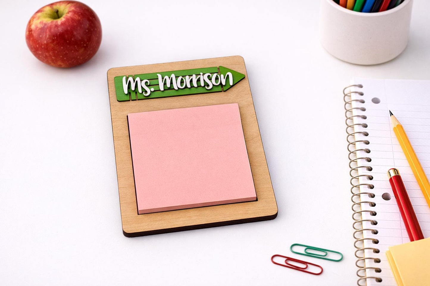 Personalized Teacher Pencil Sticky Note Pad Holder