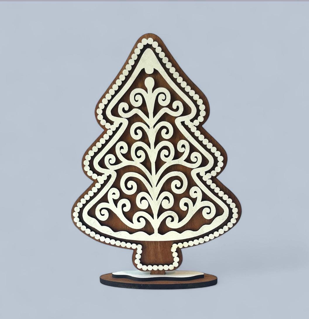 Gingerbread Christmas Tree Decor Set | Layered Wood Holiday Trees | Rustic Christmas Shelf Sitters | Gingerbread Decor Trio