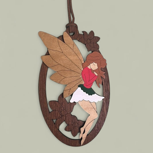 Woodland Fairy Christmas Ornament – Handcrafted Plywood Layered Decor