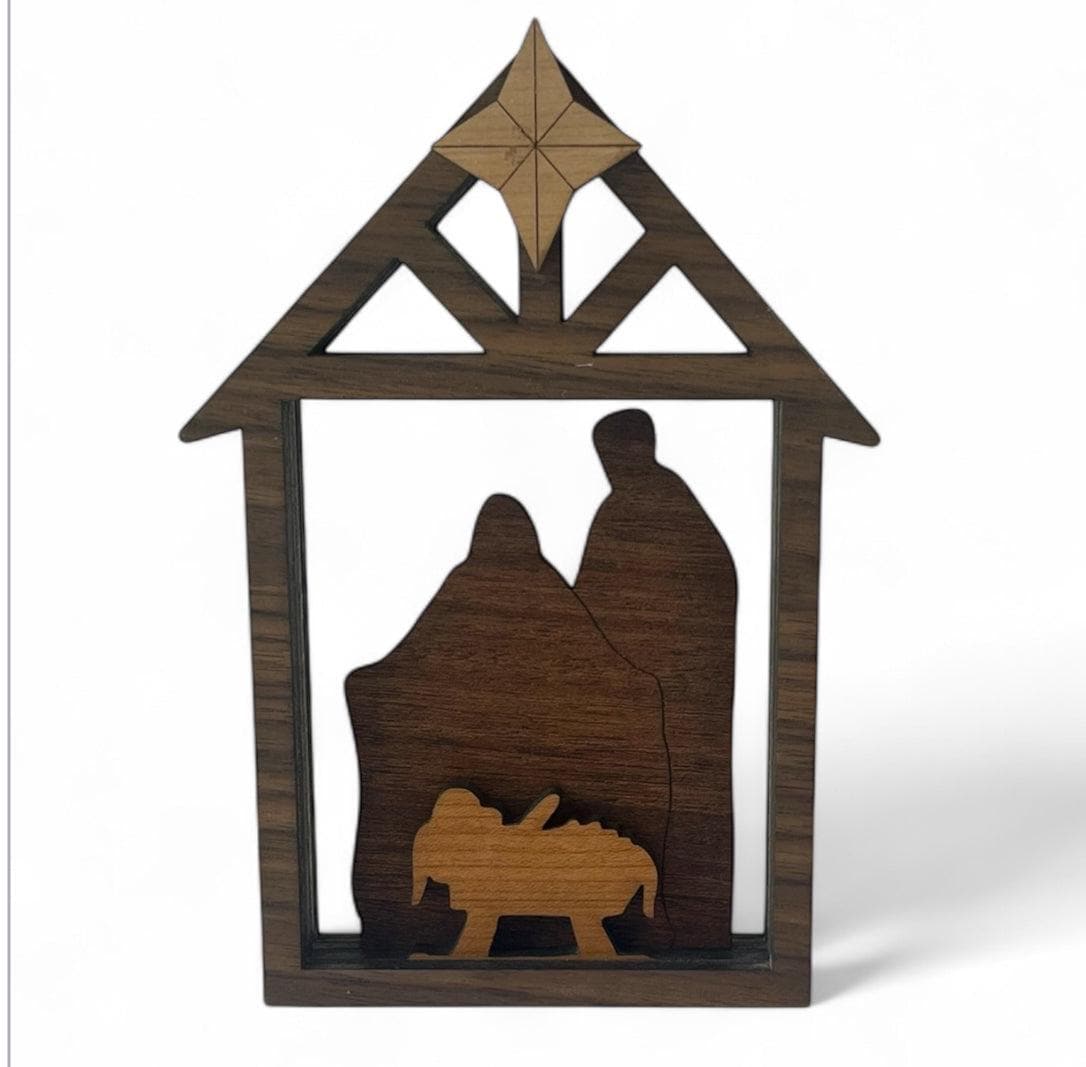 Minimalist Wood Nativity Scene | Rustic Christmas Shelf Decor