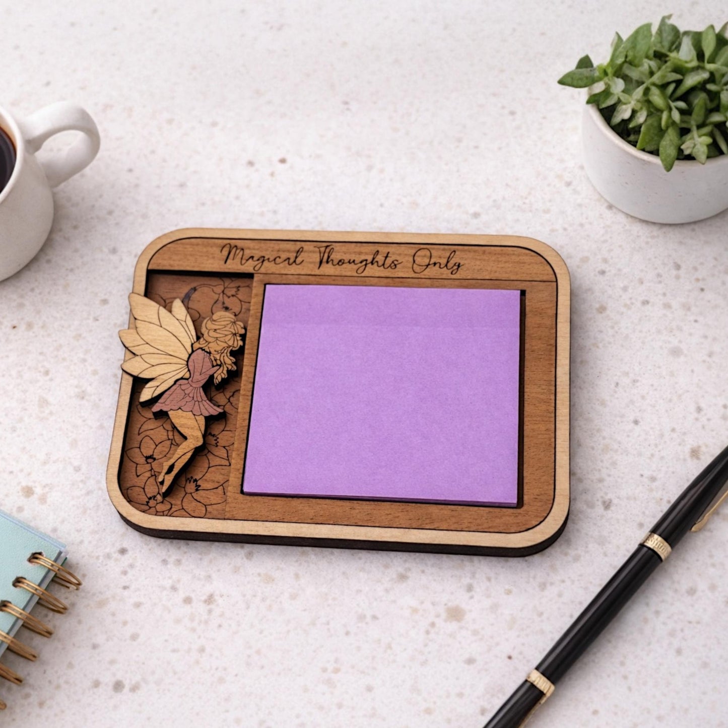 Fairy Sticky Note Holder | Laser Cut Wood Desk Organizer