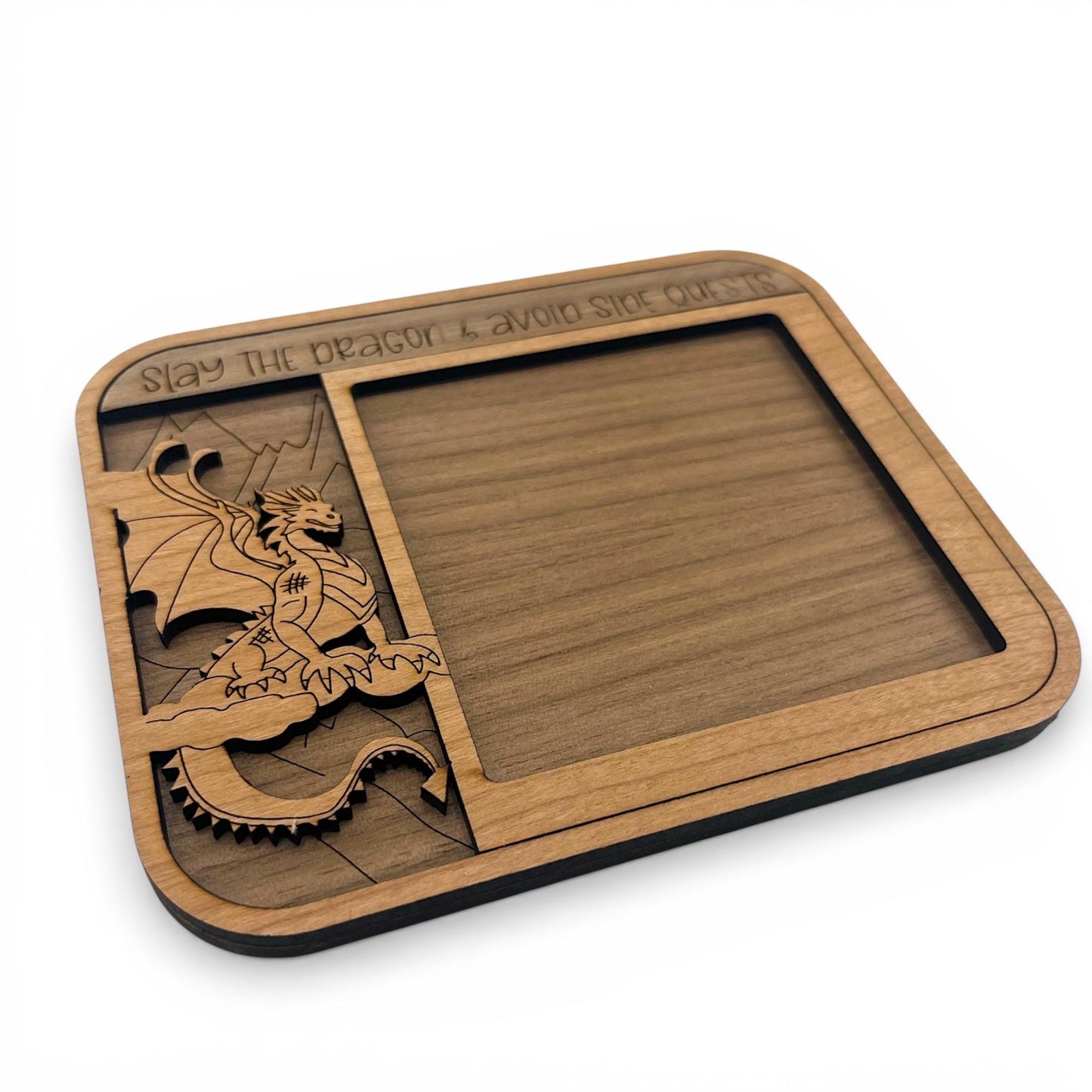 Laser Cut Dragon Sticky Note Holder | Wood Gamer Desk Organizer