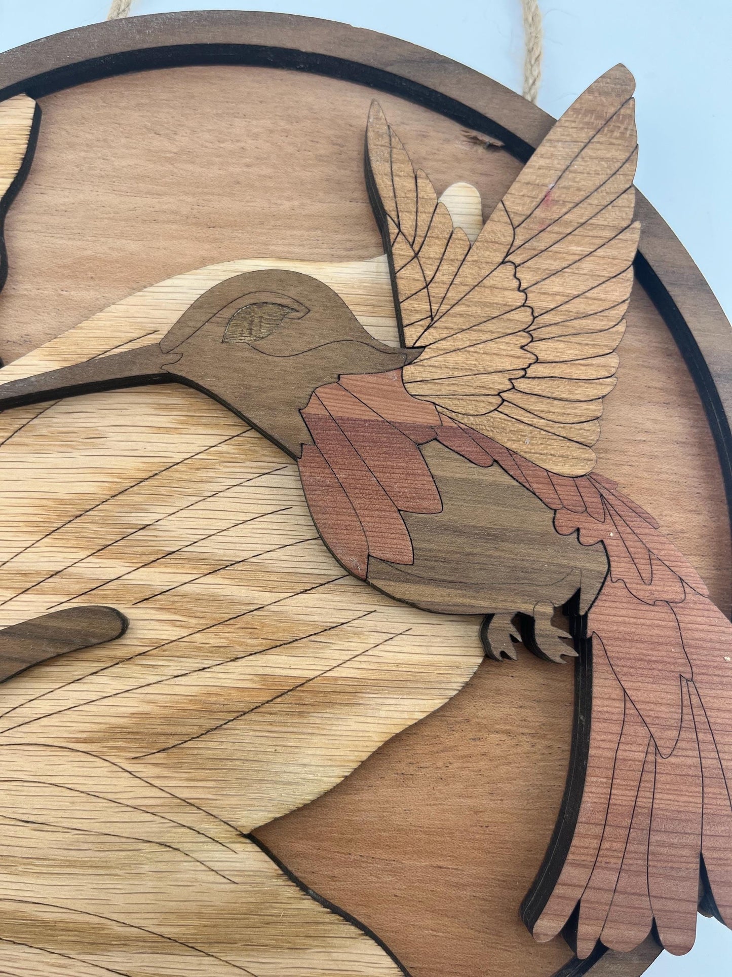Layered Wood Hummingbird Wall Art | Round Nature Decor