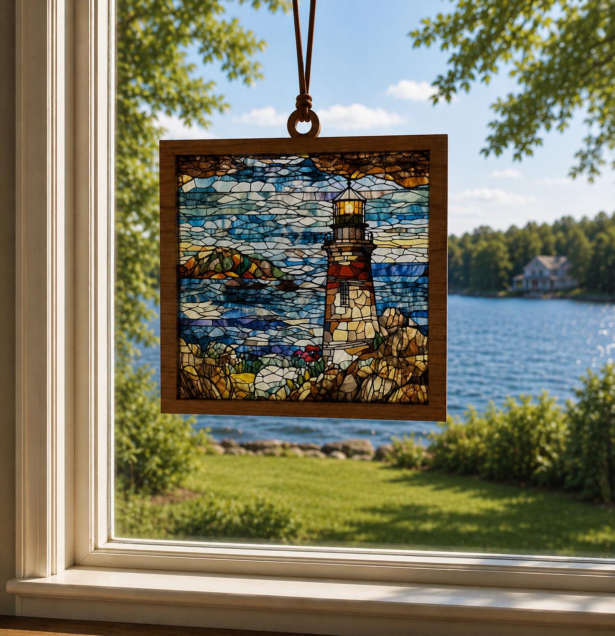Lighthouse Stained Glass Style Suncatcher
