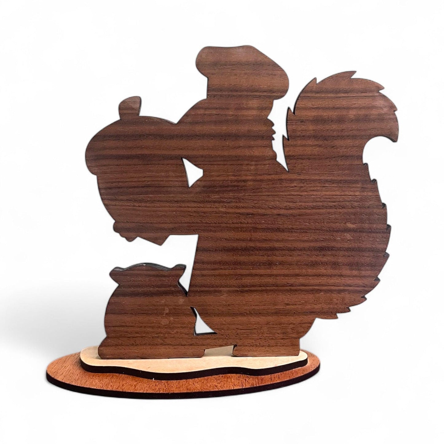 Baker Squirrel Christmas Decoration • Layered Wood Holiday Shelf Sitter
