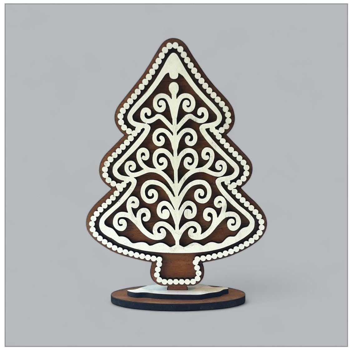 Gingerbread Christmas Tree Decor Set | Layered Wood Holiday Trees | Rustic Christmas Shelf Sitters | Gingerbread Decor Trio