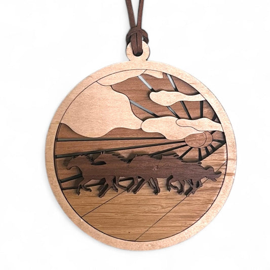 Wild Horses Wooden Ornament – Rustic Western Holiday Decor