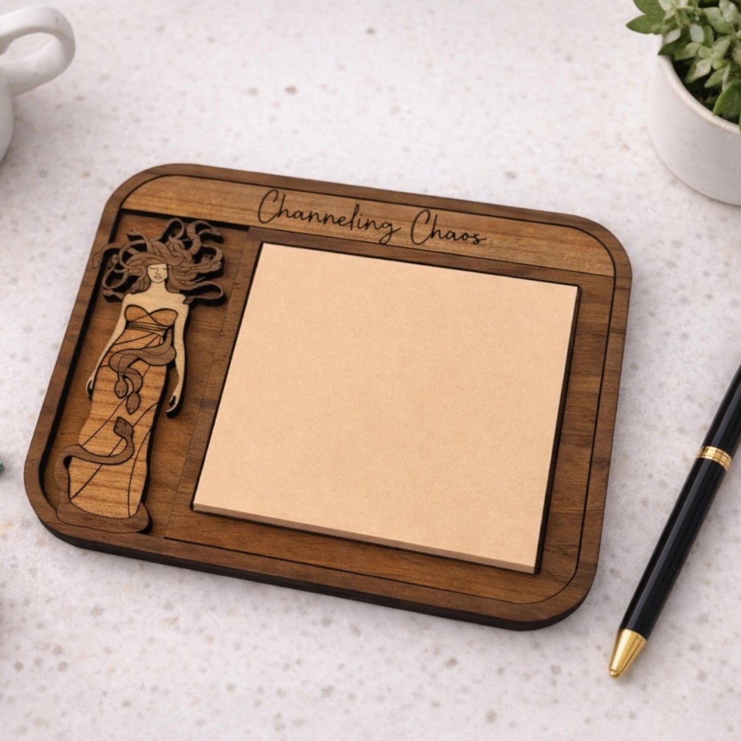 Medusa Sticky Note Holder | Laser Cut Wood Mythology Desk Decor