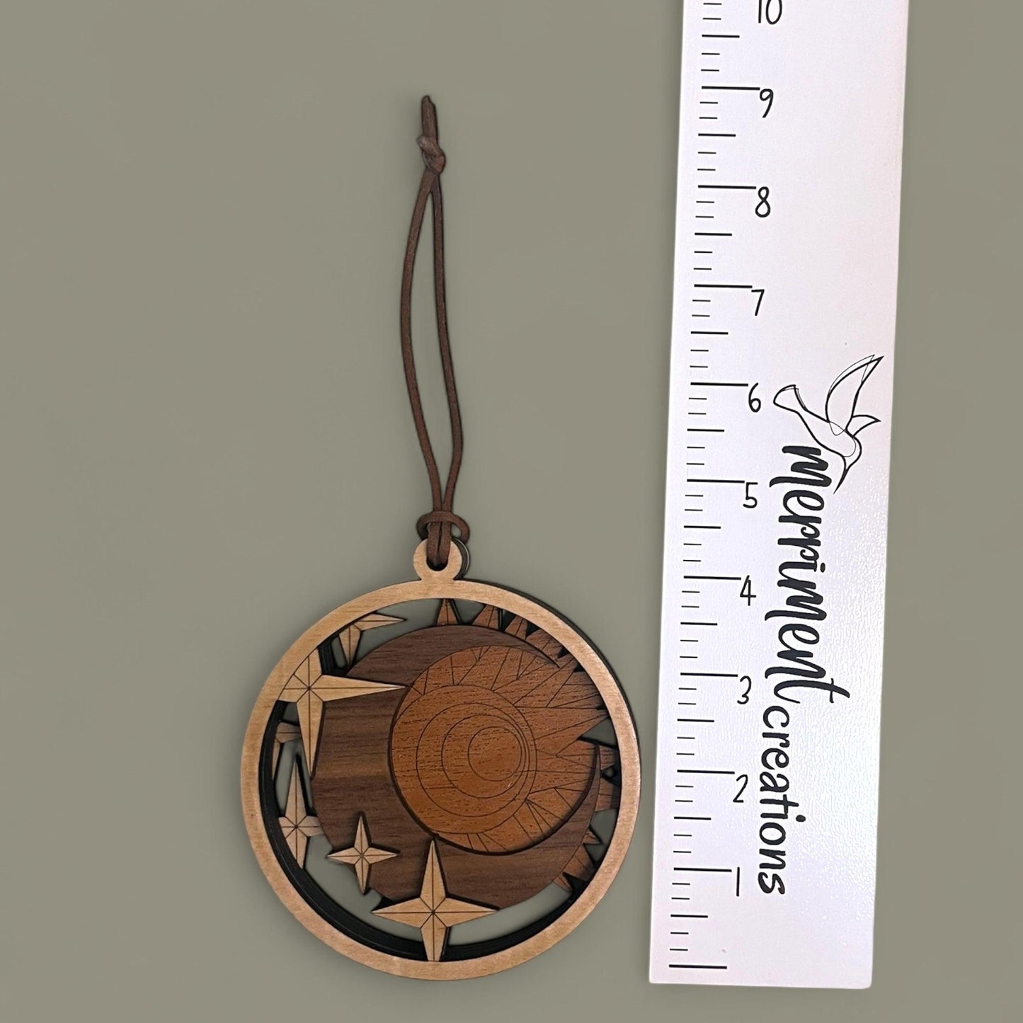 Handcrafted Wood Moon and Stars Ornament - Celestial Holiday Decor