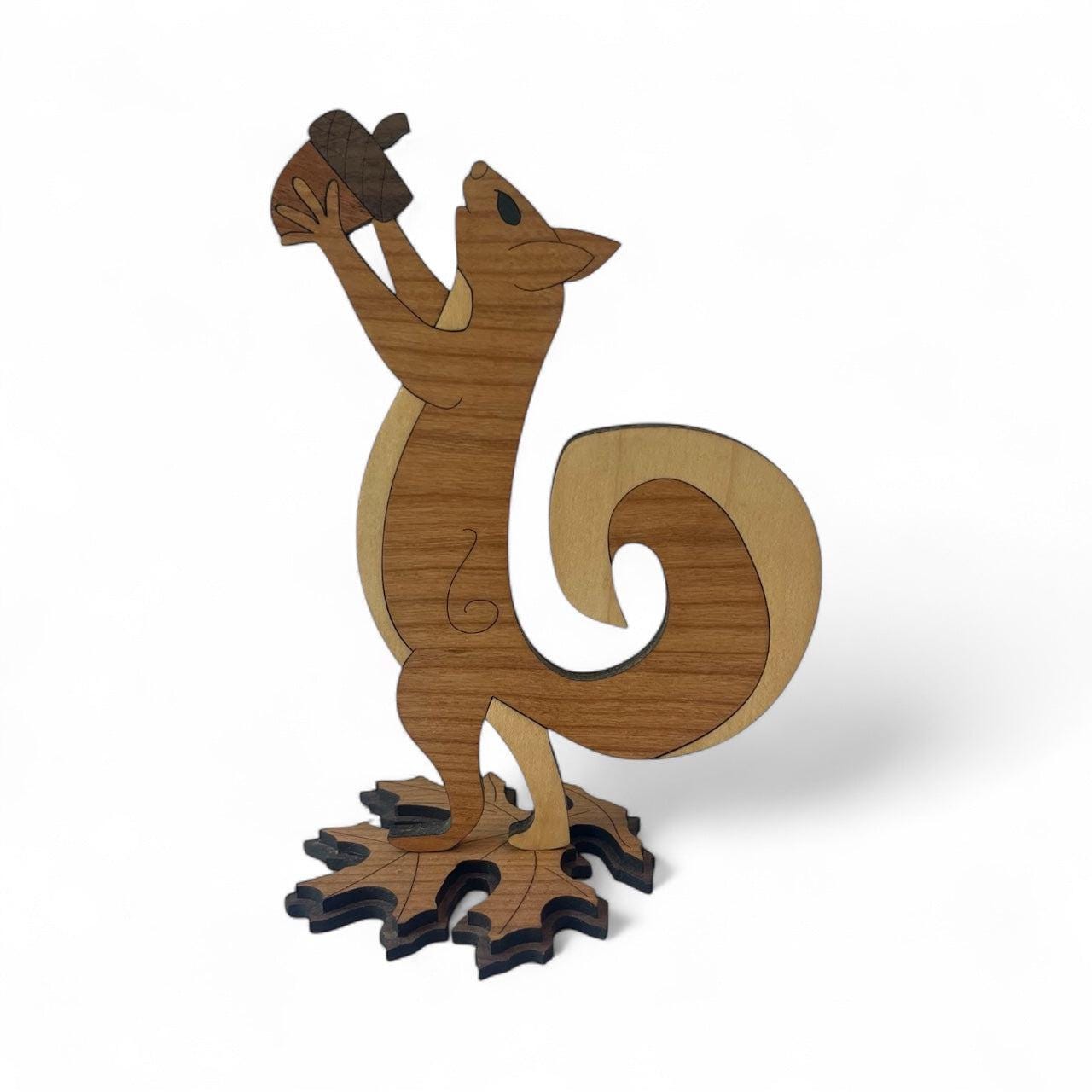 Woodland Squirrel Decor • Layered Wood Animal Shelf Sitter