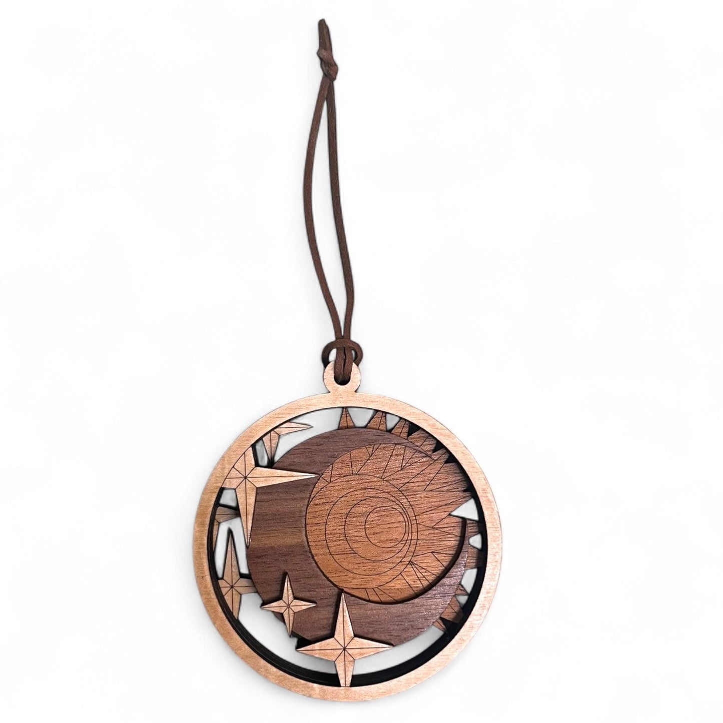 Handcrafted Wood Moon and Stars Ornament - Celestial Holiday Decor