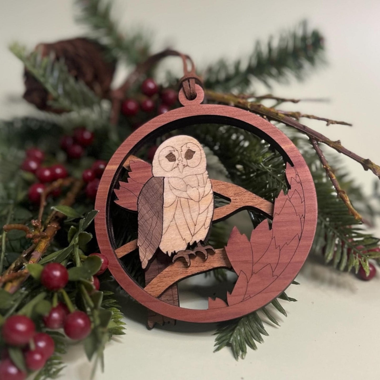 Handcrafted Wooden Owl Ornament – Rustic Woodland Christmas Decor