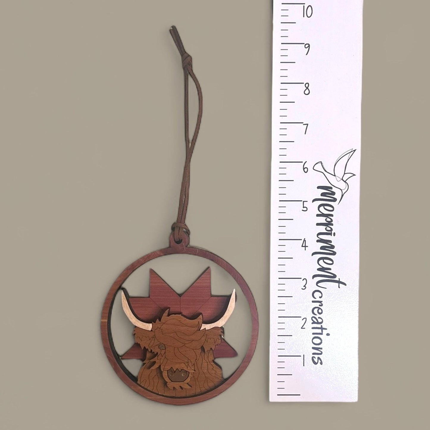 Highland Cow Wooden Christmas Ornament – Rustic Farmhouse Decor