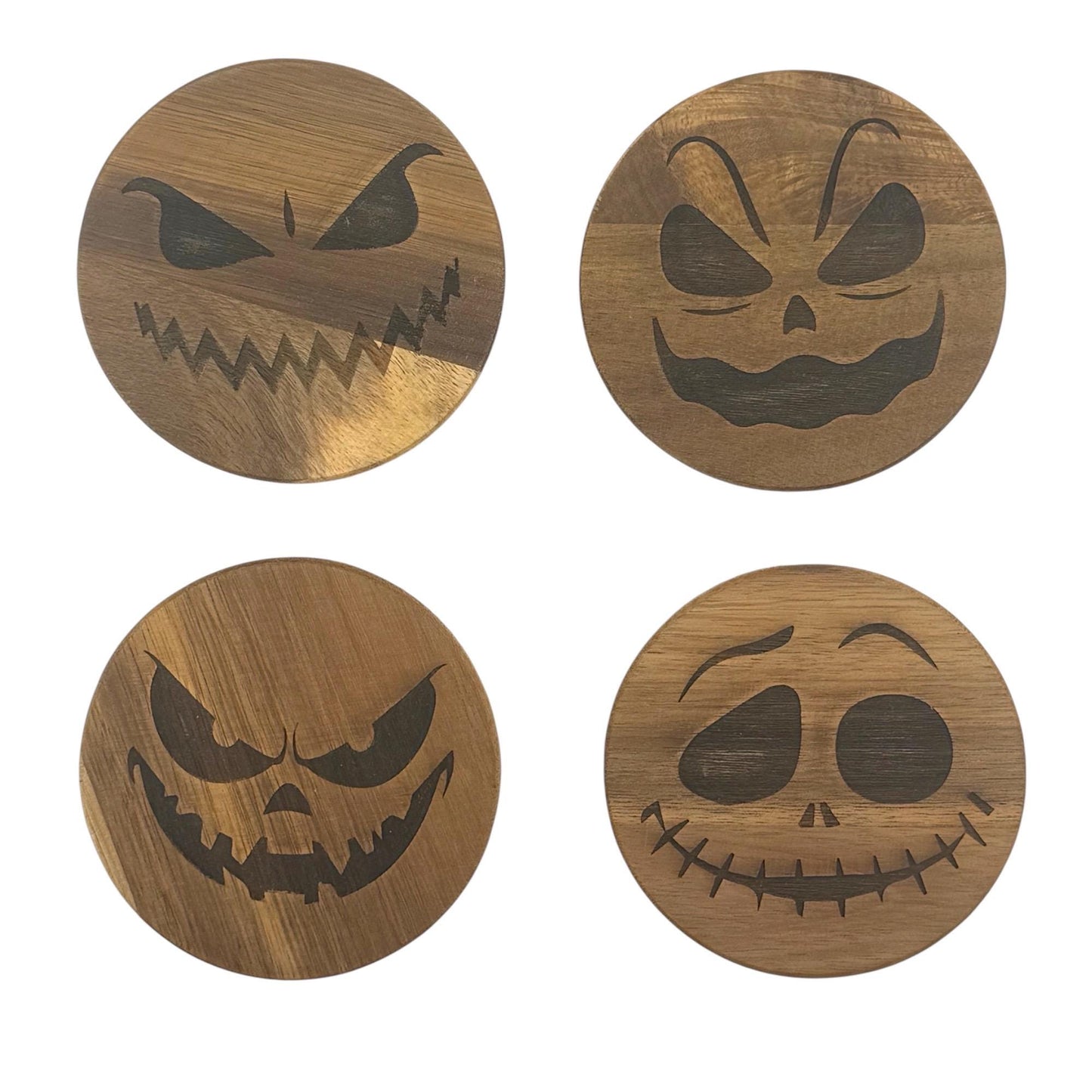 Set of 4 Wood Jack-O’-Lantern Coasters | Spooky Decor