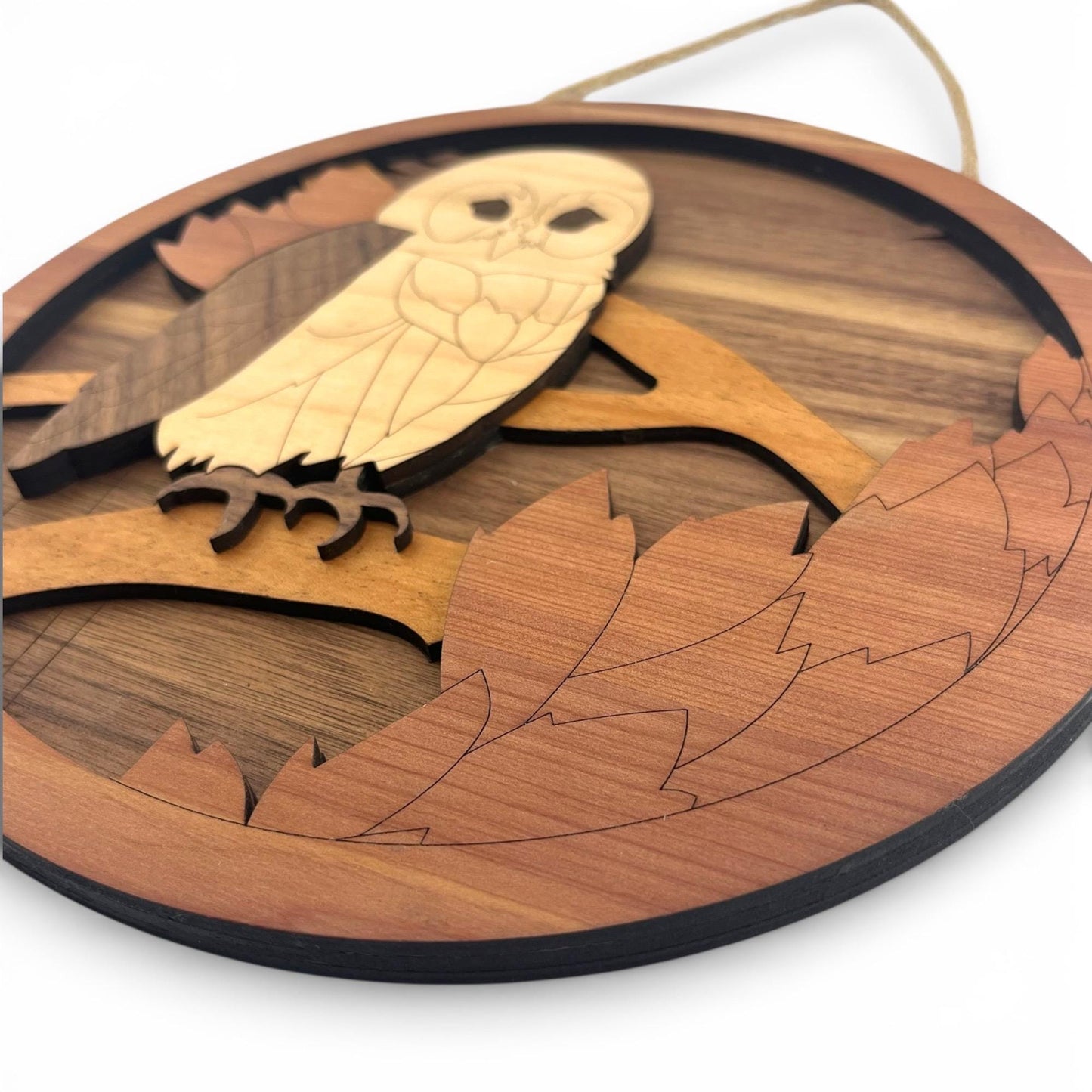 Woodland Owl Wall Art | Layered Wood Round Sign (9"x9")