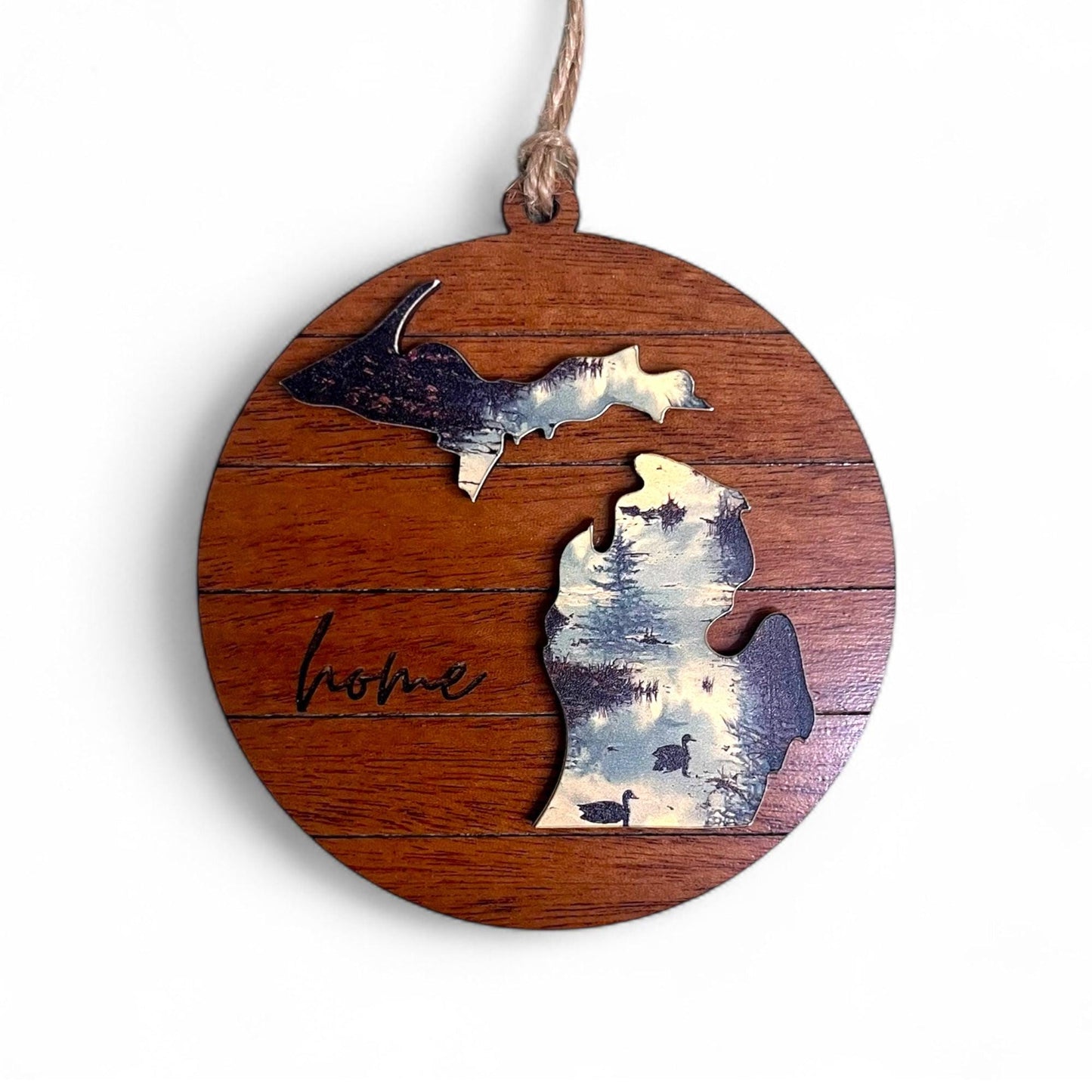 Michigan Lake Reflection Ornament – State Wood Keepsake