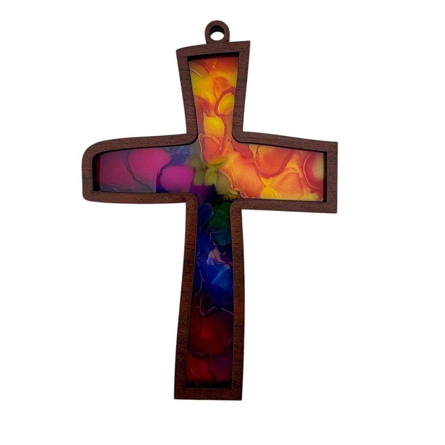 Colorful Cross Stained Glass Style Suncatcher