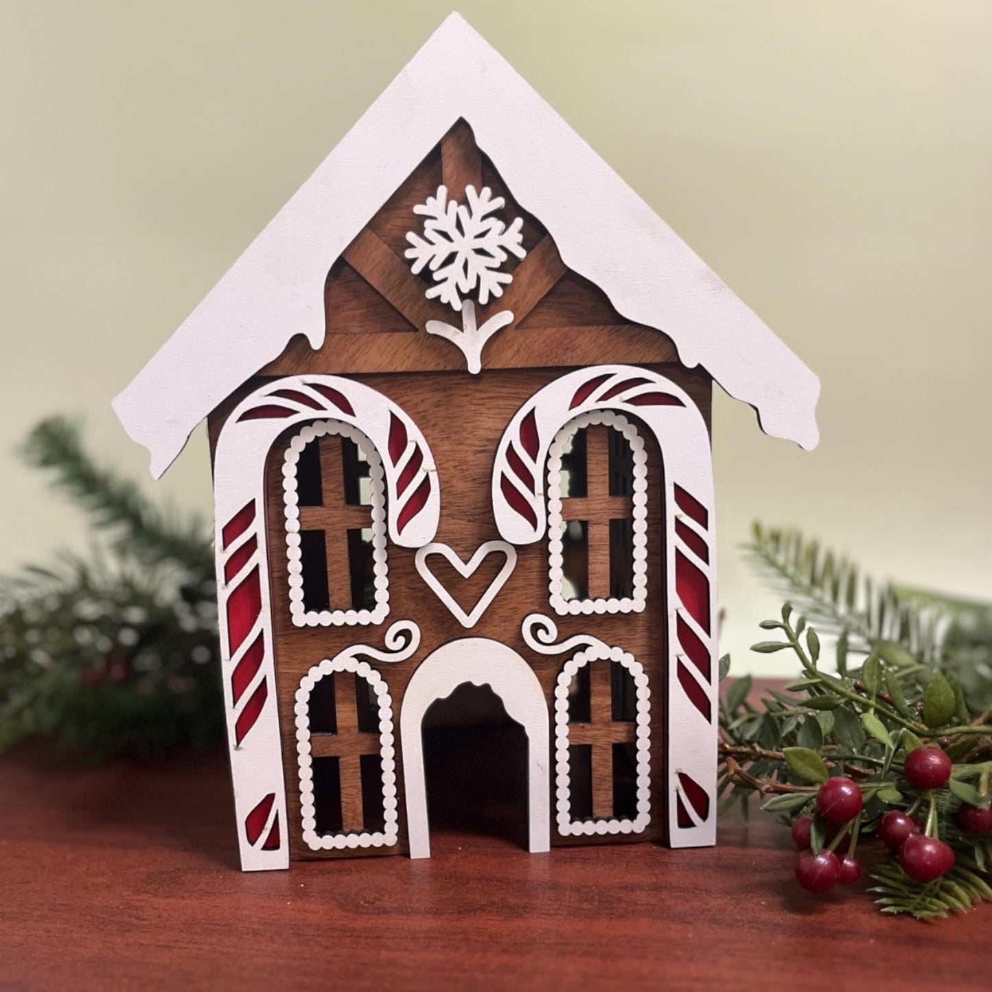 Gingerbread House Christmas Decor | Layered Wood Holiday House | Rustic Christmas Decoration | Shelf Sitter Gingerbread